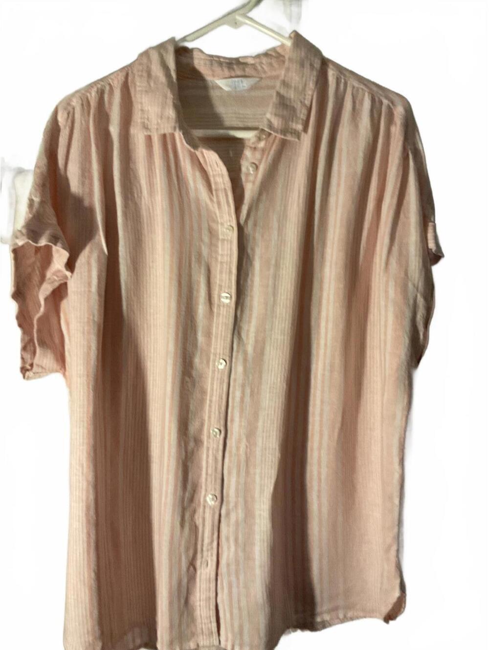 Time and Tru Oversized Pink Striped Linen Blend Button Up Shirt Size 2X - Picture 2 of 8